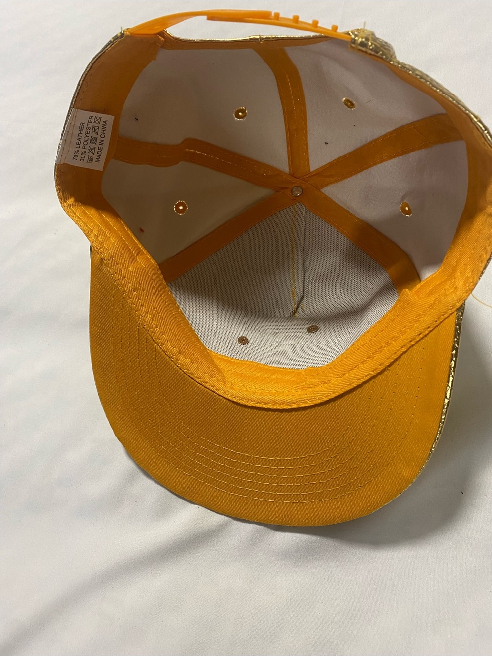 Y2K Gold Faux-Snakeskin Rhinestones Dollar Sign Snapback Hat - Picture 4 of 5